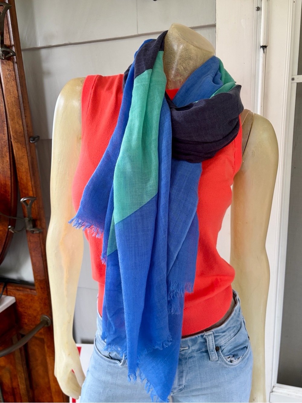 Banana Republic Colorblock Lightweight Scarf - Navy, Teal & Royal Blue